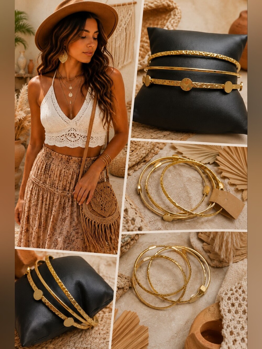 Plus Size Gold Color Bangles Set | Stackable Gold Tone Bracelet Trio